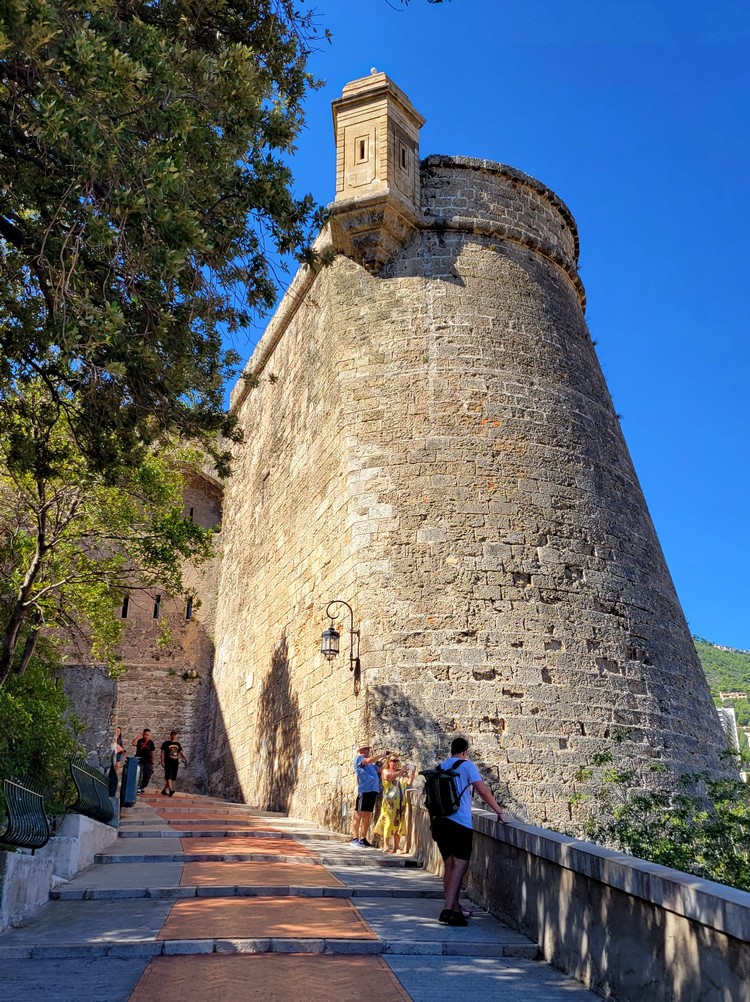 Stone fortress tower at Gateway to Rock on Rampe de la Major, Prince's Palace of Monaco