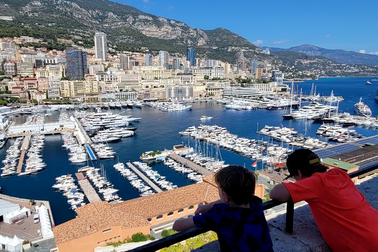 Panoramic views of Port Hercules from the path to Prince's Palace of Monaco