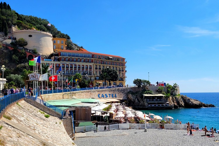 Castel Plage beach restaurant at Castle Hill in Nice, France. 