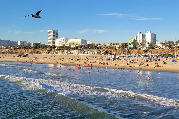 Things to do in Los Angeles visit Santa Monica beach and swim in the Pacific Ocean