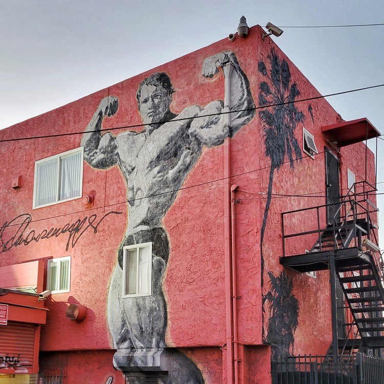 Location of the famous Arnold Schwarzenegger mural in Venice Beach Los Angeles Muscle Beach gym mural