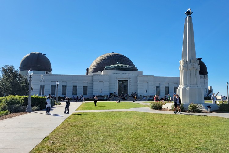 Front exterior of the Griffith Observatory in Los Angeles.