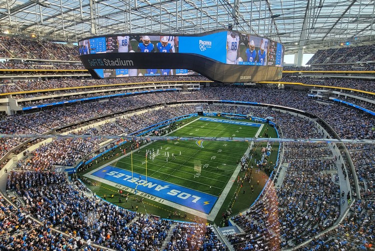 inside Sofi Stadium in Los Angeles for NFL game, add this to weekend in Los Angeles itinerary