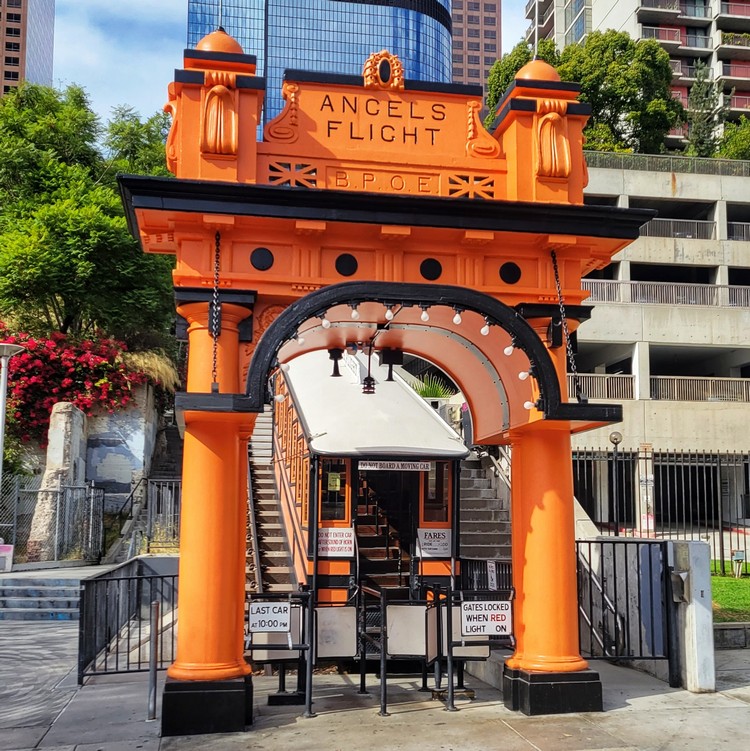 Angels Flight railway is a historic landmark in the Bunker Hill district of Downtown Los Angeles