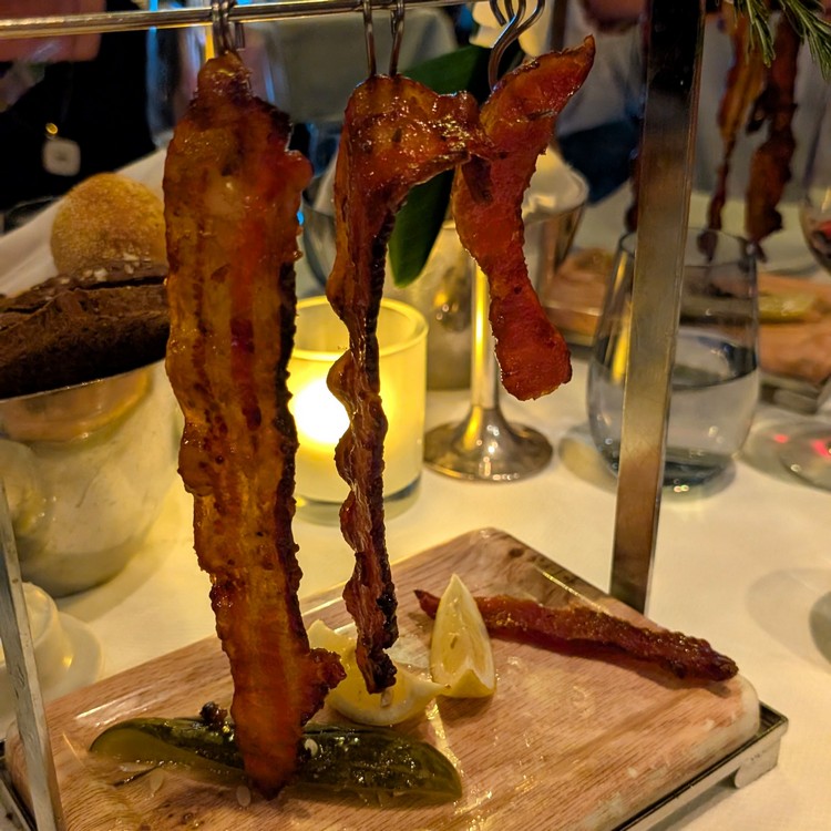 Clothesline Candied Bacon at Pinnacle Grill specialty dining on Koningsdam cruise ship Holland America Line