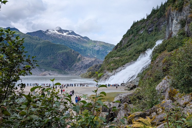 Nugget Falls trail view near Mendenhall Glacier in Juneau Alaska, cruise excursion from Juneau