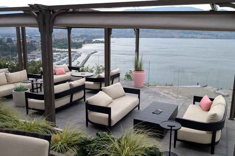 Evolve Sparkling House patio views of Penticton