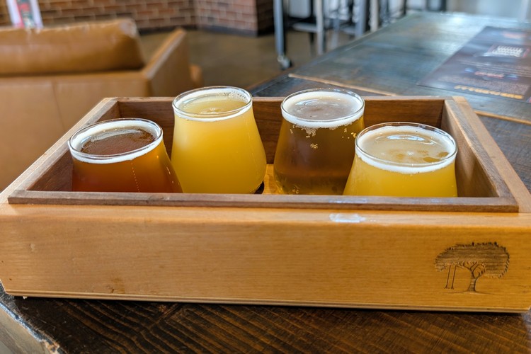 Flight of craft beer at Neighbourhood Brewing Penticton