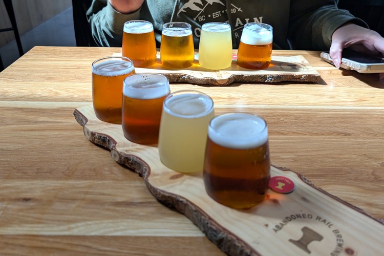 Flight of craft beer at Abandoned Rail Brewing in Penticton