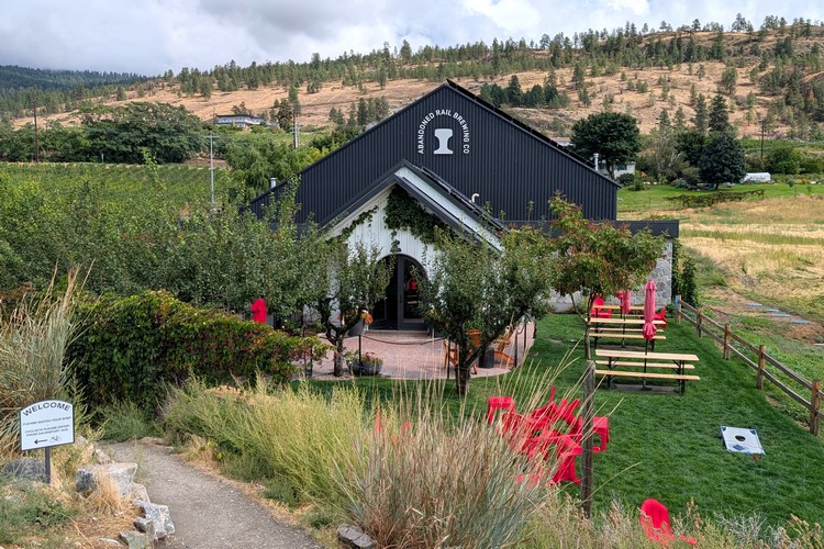 Abandoned Rail Brewing on the Kettle Valley Rail Trail in Penticton, Okanagan brewery